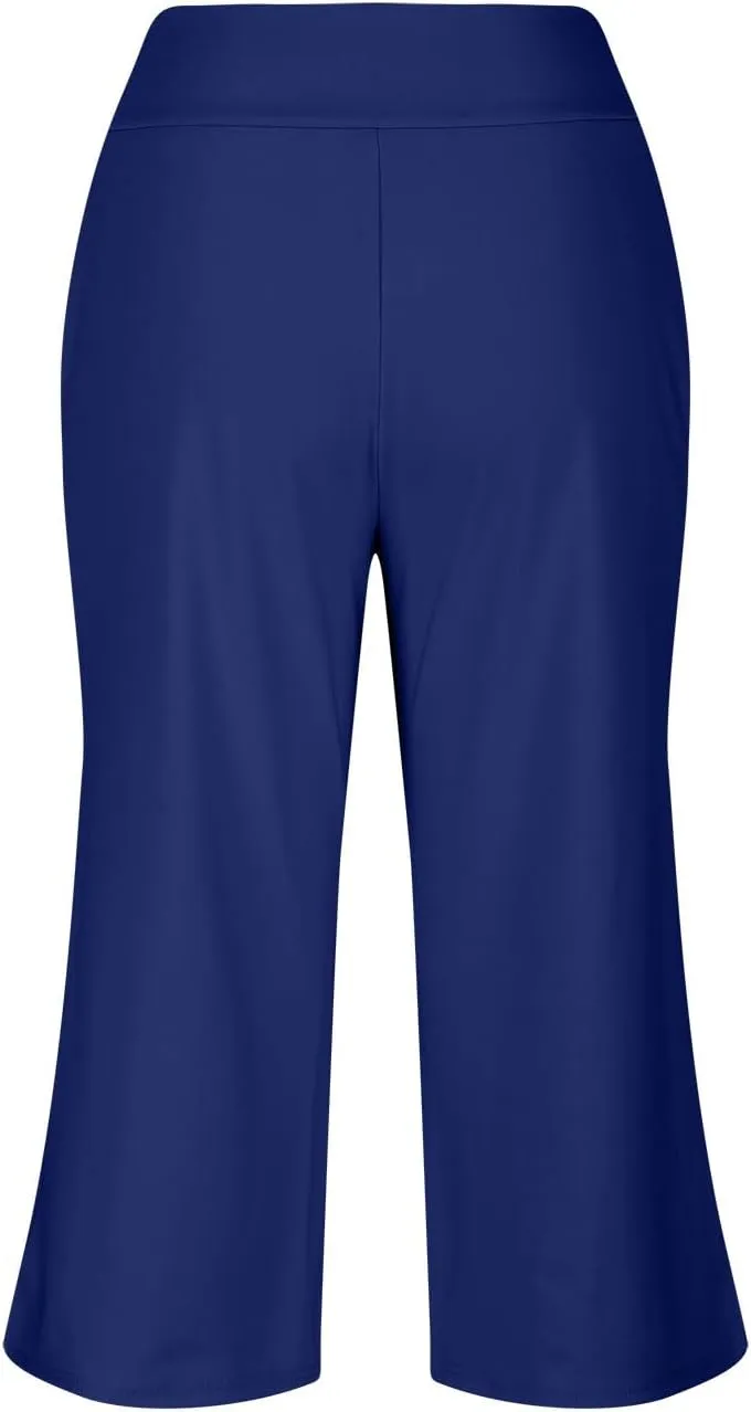 Pants Women Plus Size Elastic Waist Summer Linen Capri Pants for Women Stretch Petite Loose Womens Capris Cargo