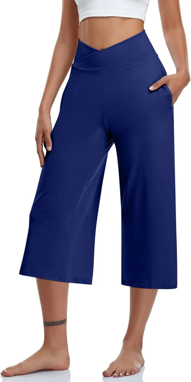 Pants Women Plus Size Elastic Waist Summer Linen Capri Pants for Women Stretch Petite Loose Womens Capris Cargo