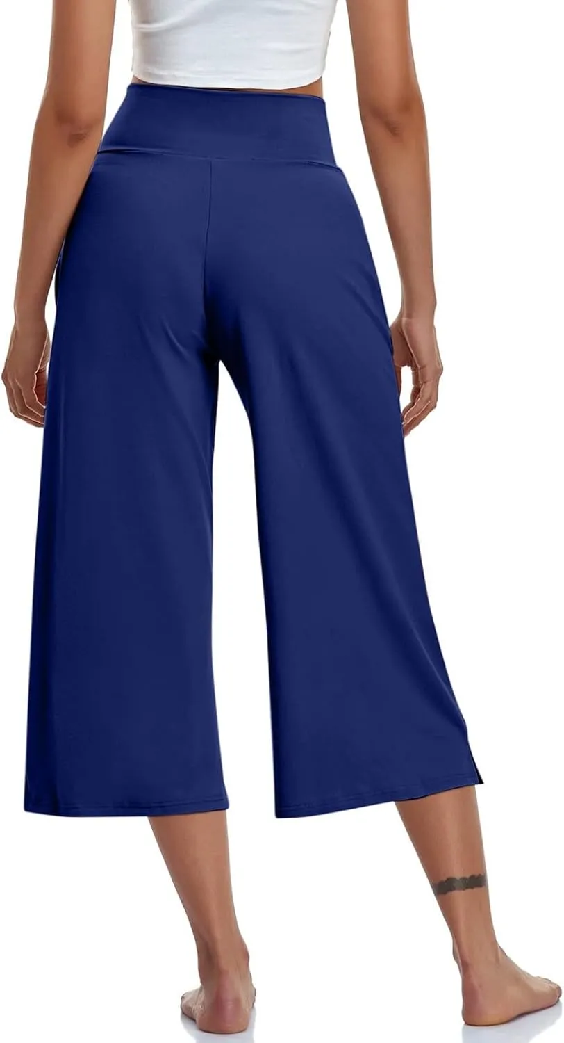 Pants Women Plus Size Elastic Waist Summer Linen Capri Pants for Women Stretch Petite Loose Womens Capris Cargo