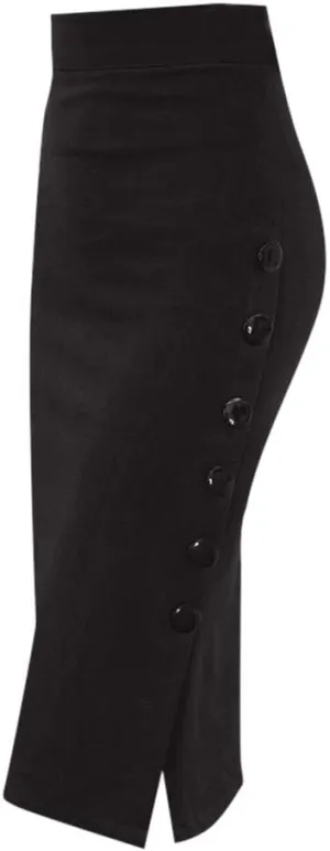 Pencil Skirt Button Womens Skirt High Ladies Multiple Office Split Size Waisted Skirt Cover up Skirt (Black, L)