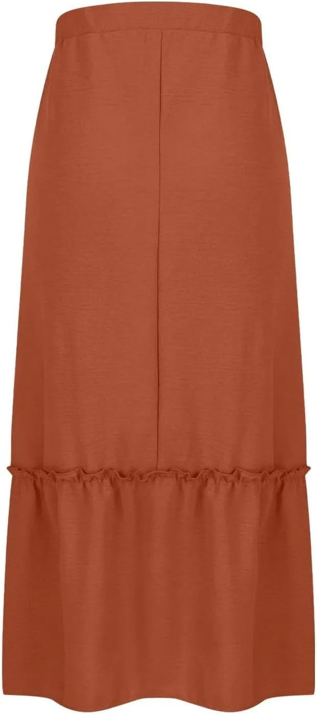 Pleated Midi Skirts for Women with Pockets, Elastic High Waisted Drawstring Skirt Womens Spring Skirts Trendy