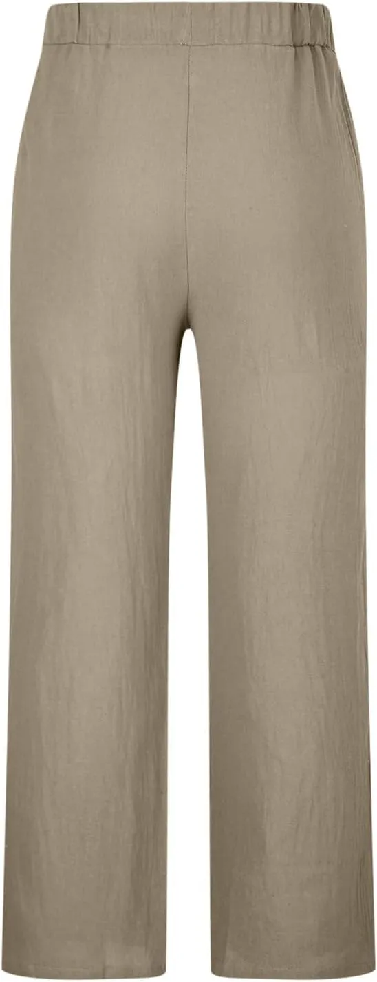 Plus Size Linen Pants Casual Stylish Cotton Linen Trousers Loose Drawstring Elastic Waist Print Solid Sweatpants