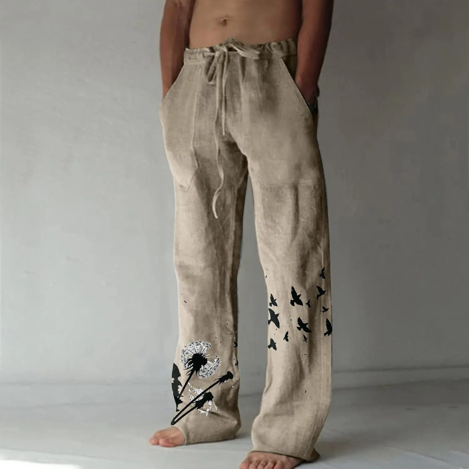 Plus Size Linen Pants Casual Stylish Cotton Linen Trousers Loose Drawstring Elastic Waist Print Solid Sweatpants
