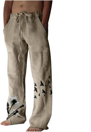Plus Size Linen Pants Casual Stylish Cotton Linen Trousers Loose Drawstring Elastic Waist Print Solid Sweatpants