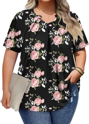 Plus Size Tops for Women Summer Outfits Short Sleeve V Neck Tunic Tops Spring Clothes Casual Blouses 1X-5X