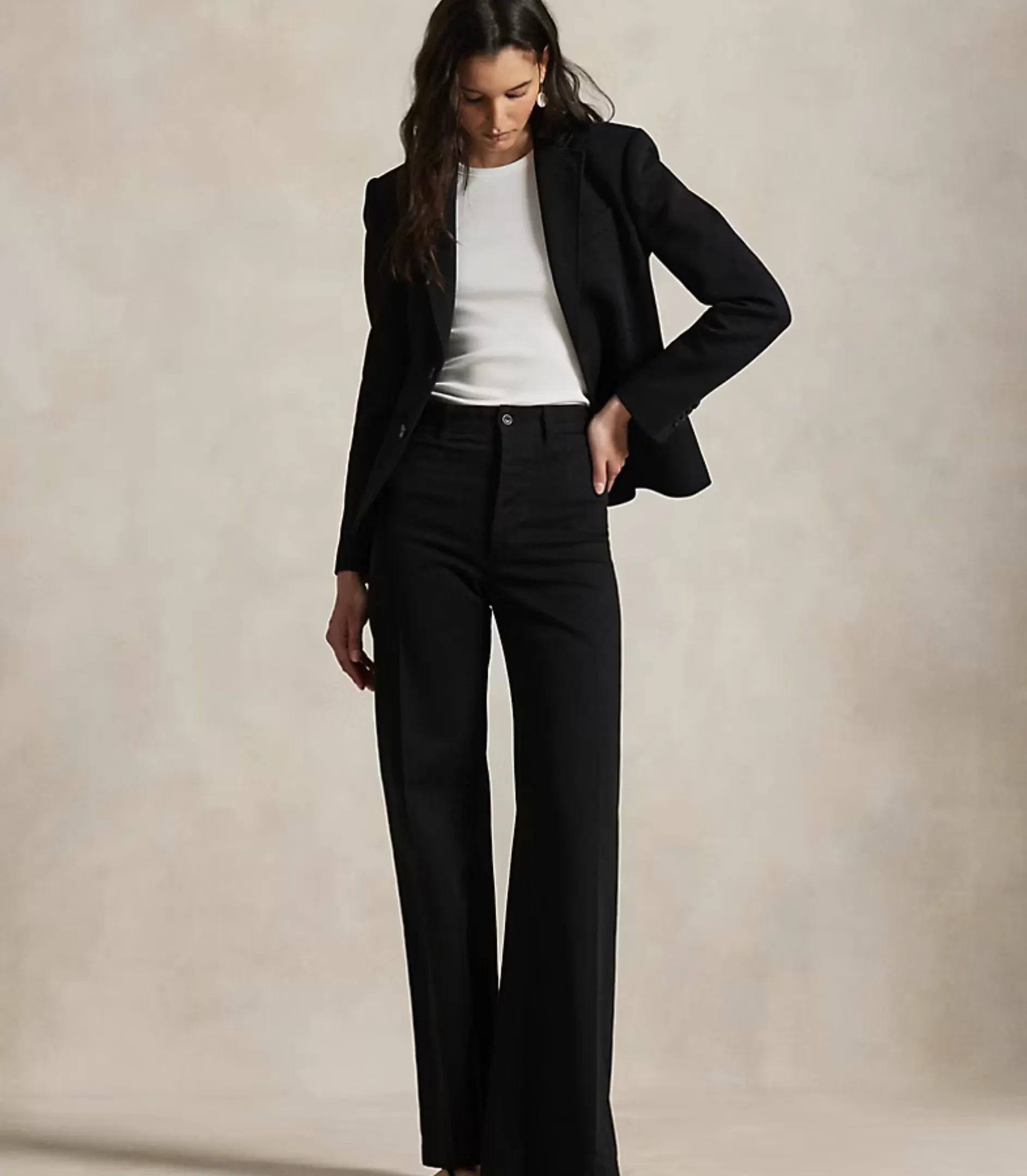 Polo Ralph Lauren Stretch Cotton Twill Wide-Leg Pant -Black