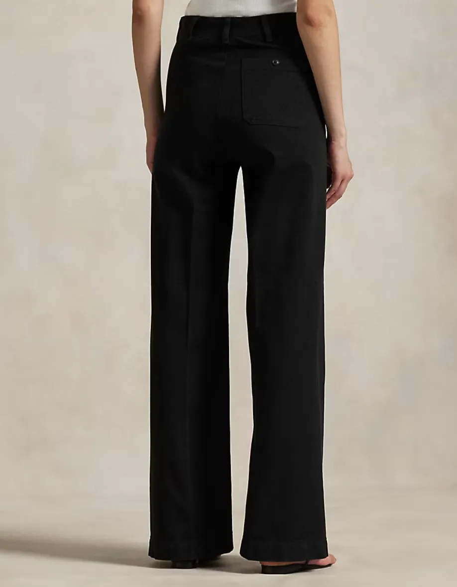 Polo Ralph Lauren Stretch Cotton Twill Wide-Leg Pant -Black