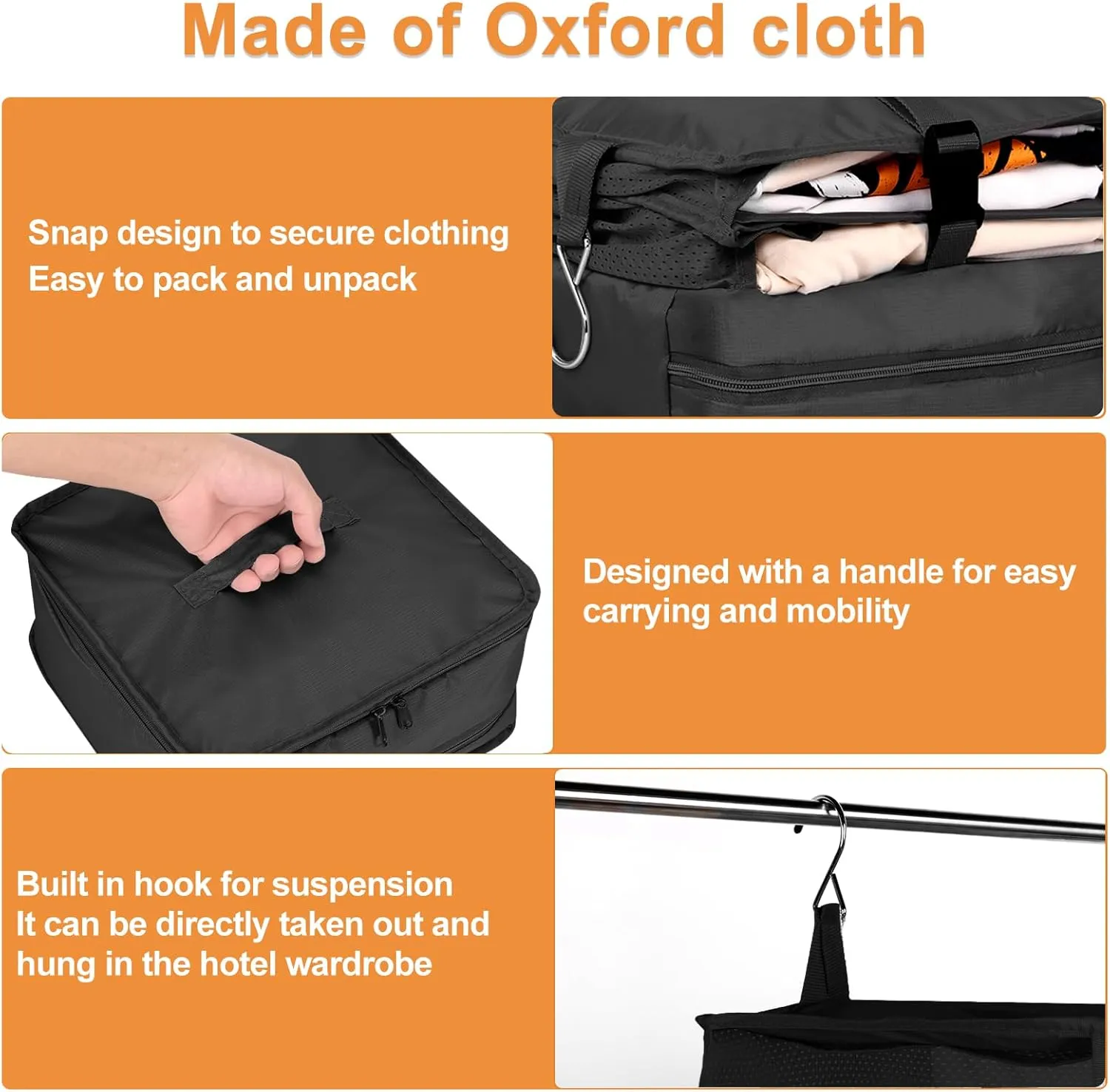 Portable Hanging Travel Shelves, Large Capacity Hanging Packing Luggage Organizer, Foldable Hanging Travel Organizers Bag, Breathable Travel Packing Garment Bag for Suitcase (Black, 45 * 30 * 64cm)