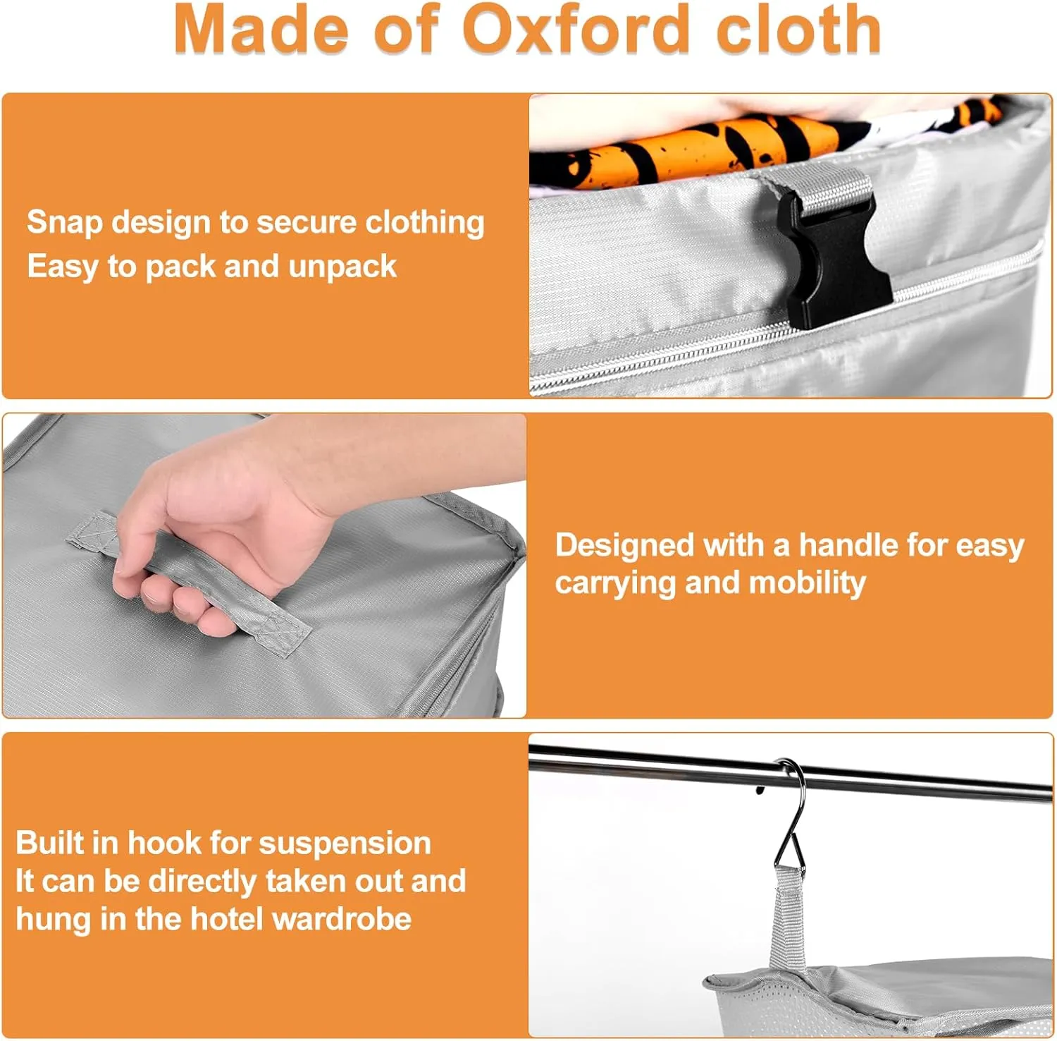 Portable Hanging Travel Shelves, Large Capacity Hanging Packing Luggage Organizer, Foldable Hanging Travel Organizers Bag, Breathable Travel Packing Garment Bag for Suitcase (Grey, 30 * 30 * 64cm)