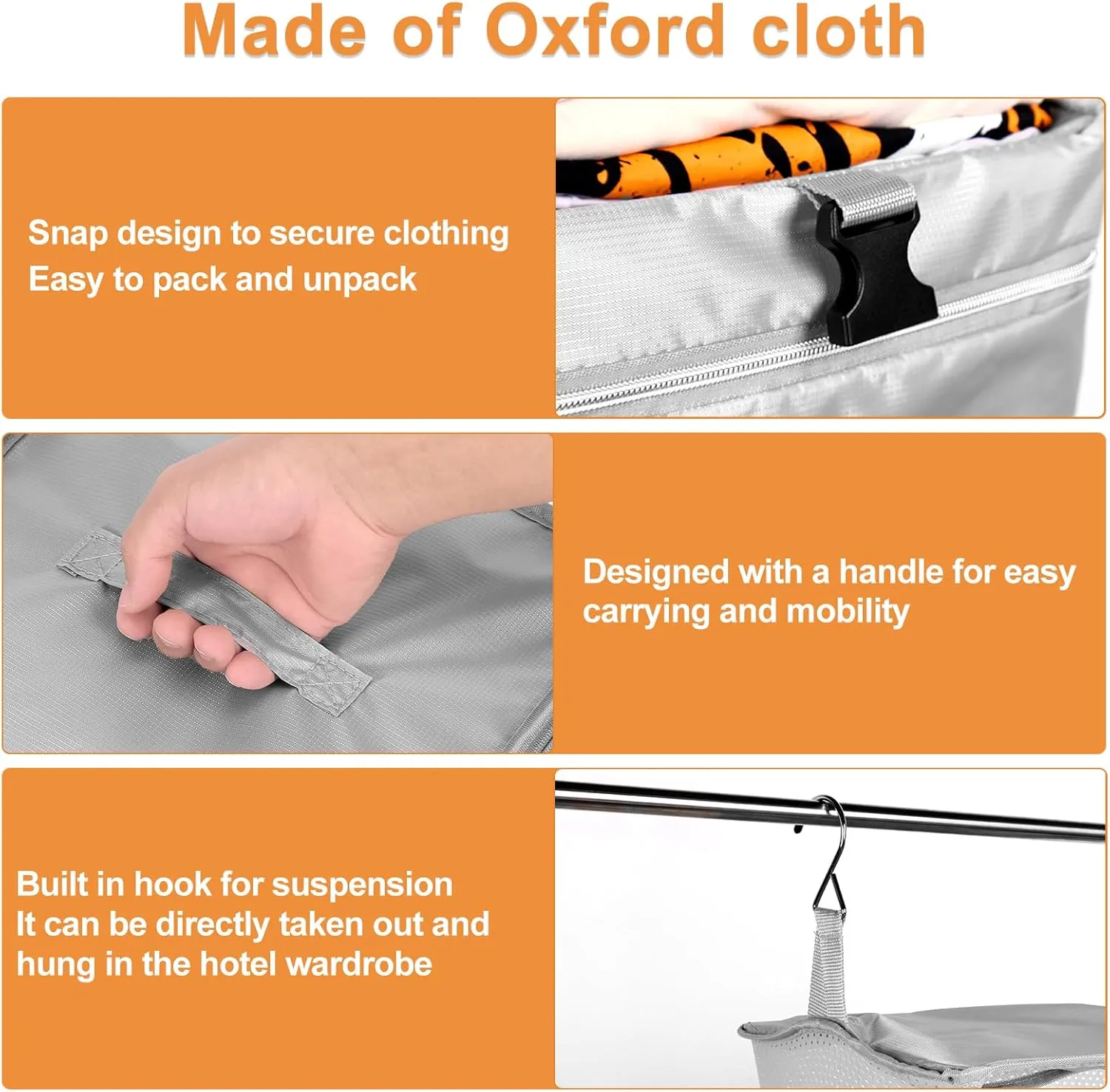 Portable Hanging Travel Shelves, Large Capacity Hanging Packing Luggage Organizer, Foldable Hanging Travel Organizers Bag, Breathable Travel Packing Garment Bag for Suitcase (Grey, 45 * 30 * 64cm)