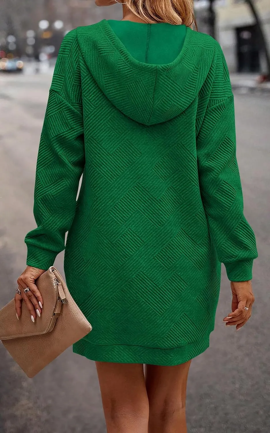 PRETTYGARDEN Long Sleeve Hoodies Dress 2024 Fall Trendy Texture Sweatshirts Outfits Button Hooded Winter Dresses with Pockets