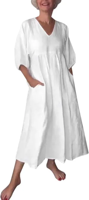 PTOLOCIF Womens Summer Casual Half Sleeve V Neck Midi Dresses Plus Size Dress a Line Flowy Tiered 2025 Boho Beach Dress