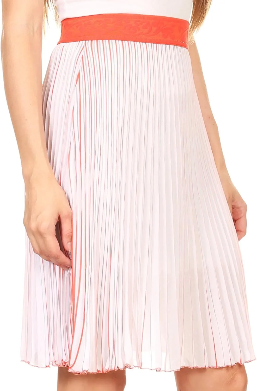 Sakkas Amira Accordion Pleated Midi Crepe Slim Skirt with Elastic Waist