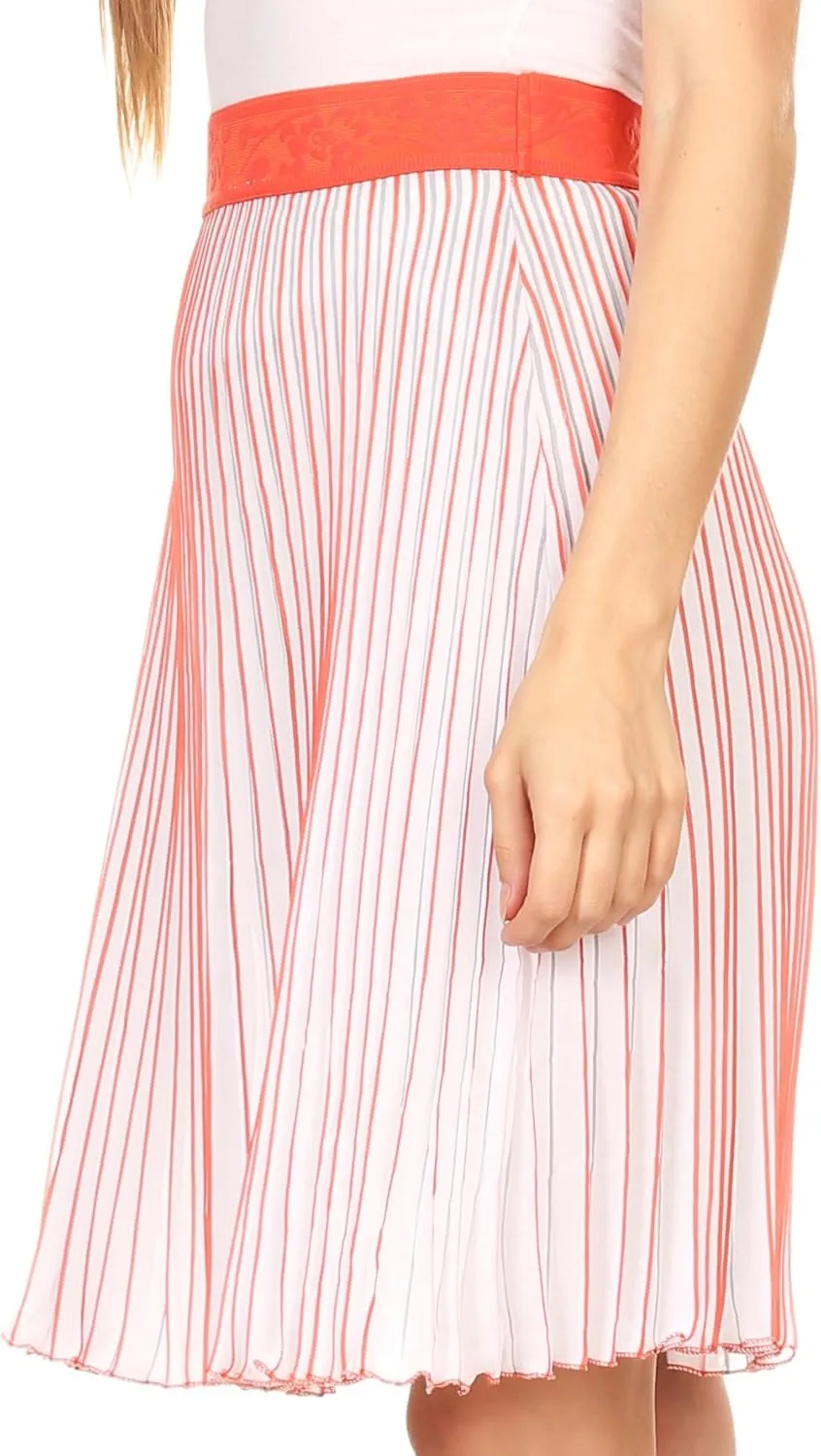 Sakkas Amira Accordion Pleated Midi Crepe Slim Skirt with Elastic Waist