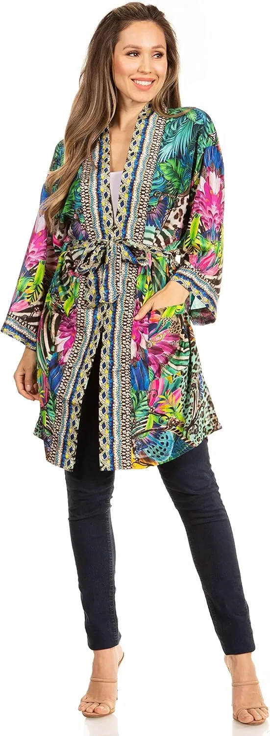 Sakkas Janis Women's Lightweight Open-Front Amazing Print Cardigan with Pockets