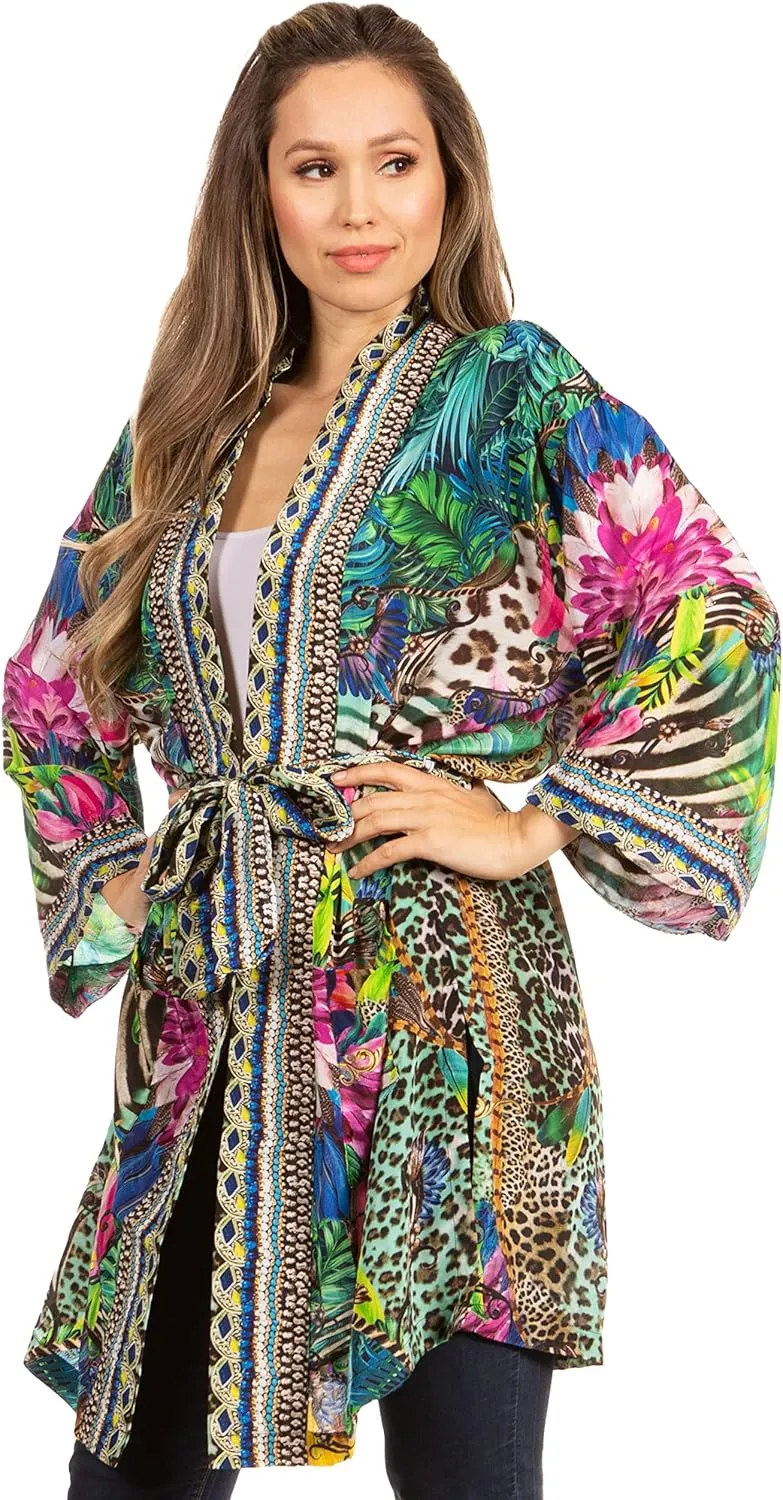 Sakkas Janis Women's Lightweight Open-Front Amazing Print Cardigan with Pockets