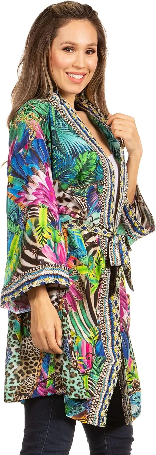 Sakkas Janis Women's Lightweight Open-Front Amazing Print Cardigan with Pockets