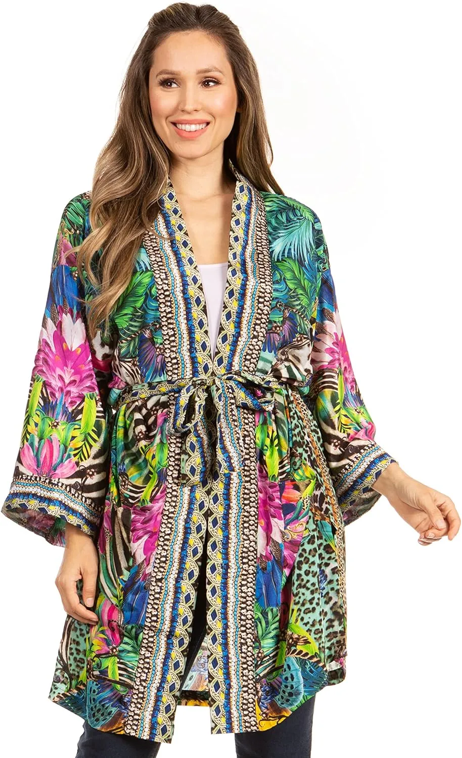 Sakkas Janis Women's Lightweight Open-Front Amazing Print Cardigan with Pockets