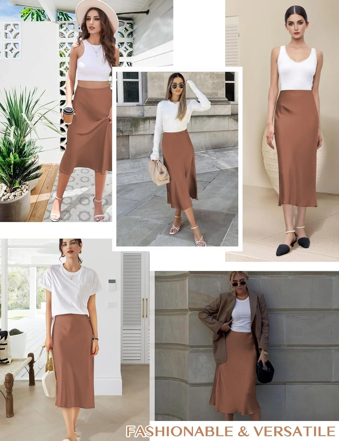Satin Skirts for Women Trendy, High Waisted Womens Skirts Midi Long Length, Elegant Zipper Flared Elastic A-line Silk Skirts