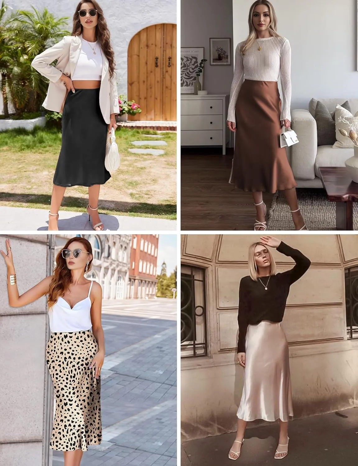 Satin Skirts for Women Trendy, High Waisted Womens Skirts Midi Long Length, Elegant Zipper Flared Elastic A-line Silk Skirts