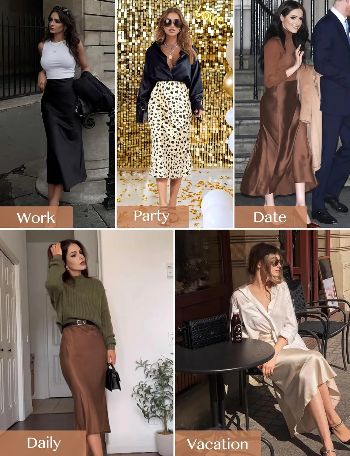 Satin Skirts for Women Trendy, High Waisted Womens Skirts Midi Long Length, Elegant Zipper Flared Elastic A-line Silk Skirts