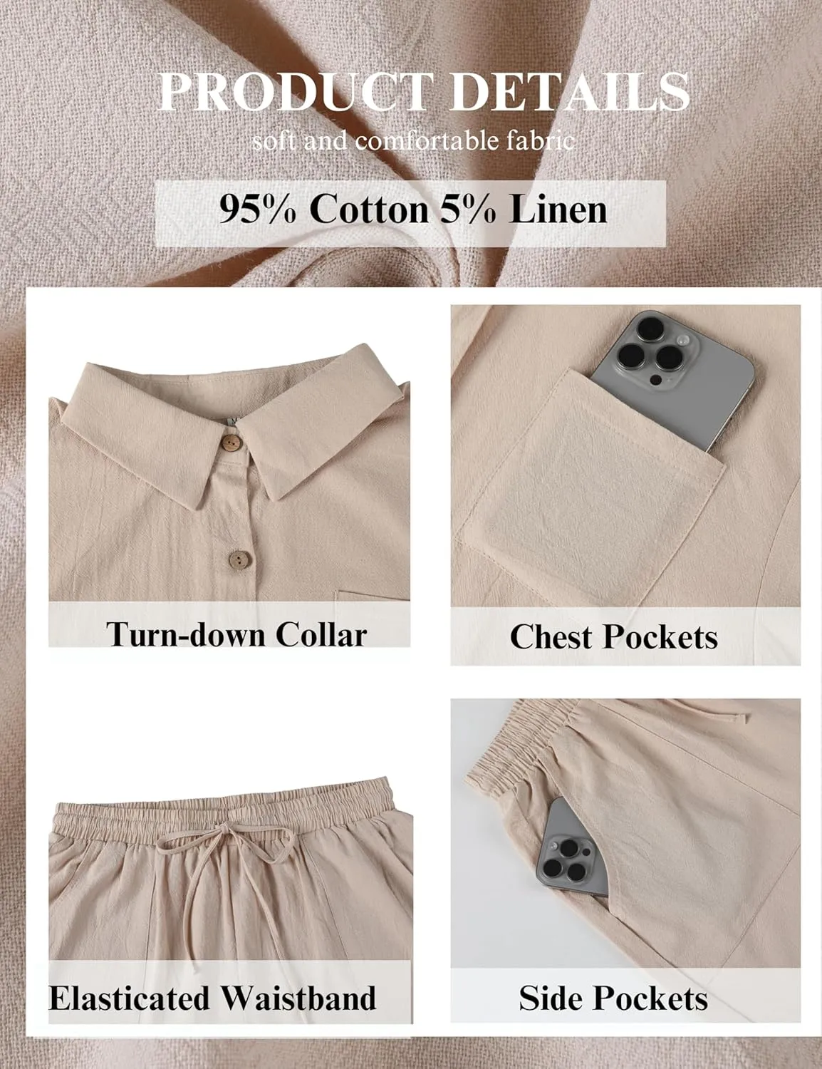 SeekMe Linen Short Sets for Women Short Sleeve Top Shorts 2 Piece Summer Beach Vacation Outfits Lounge Tracksuits