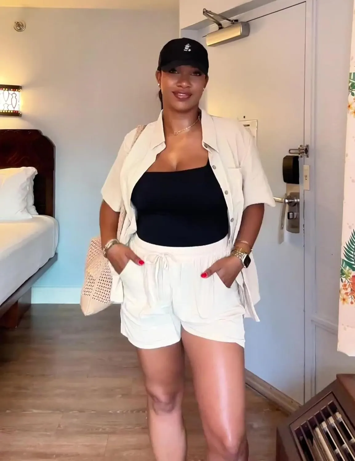 SeekMe Linen Short Sets for Women Short Sleeve Top Shorts 2 Piece Summer Beach Vacation Outfits Lounge Tracksuits