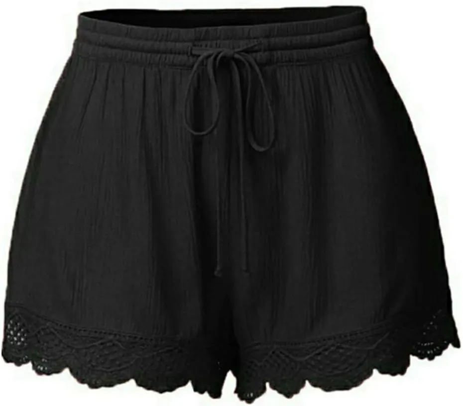 Shorts for Women Bottom Lace Drawstring High Waisted Wide Leg Skorts Elastic Waist Baggy Casual Solid Color Outfits