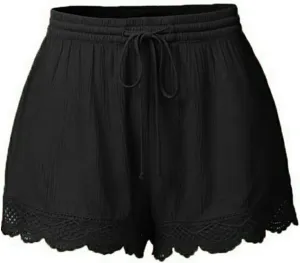 Shorts for Women Bottom Lace Drawstring High Waisted Wide Leg Skorts Elastic Waist Baggy Casual Solid Color Outfits