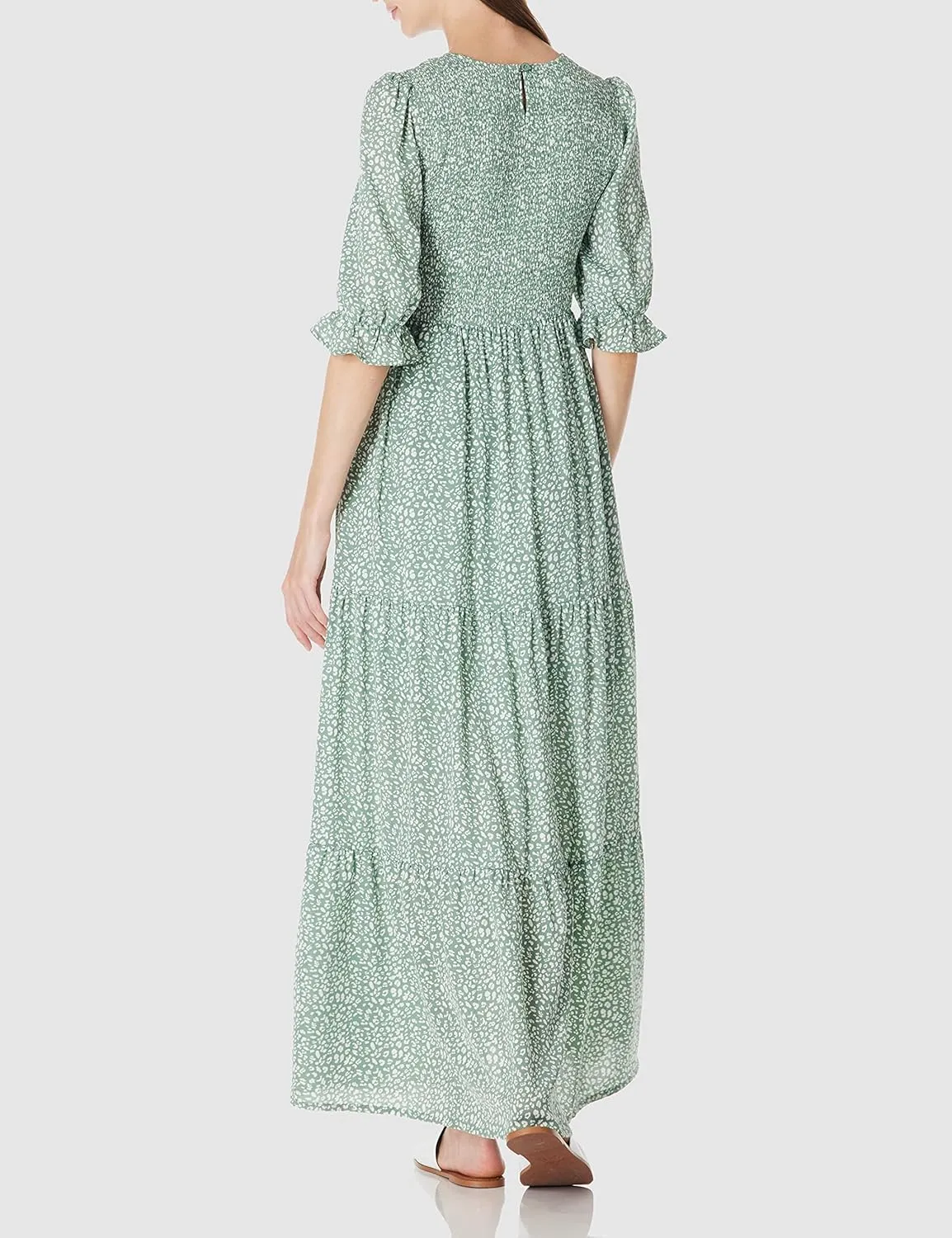 SHUQI Women's Summer Floral Maxi Dress Casual Empire Waist Ruffle Sleeve Long Dresses