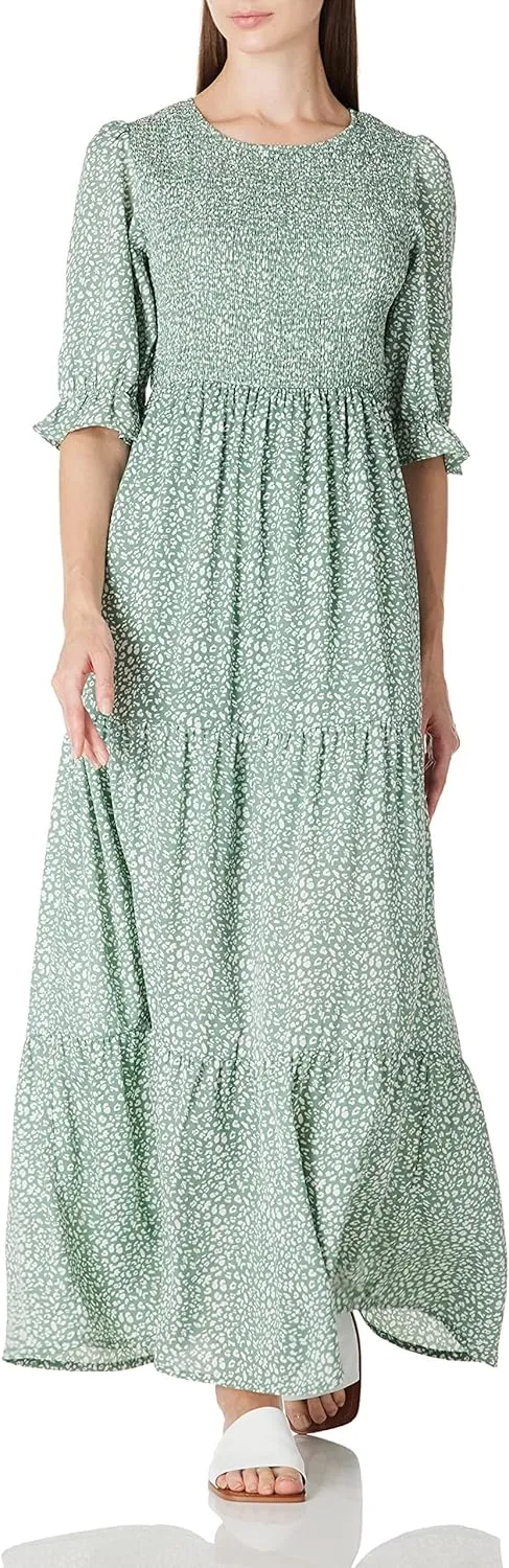 SHUQI Women's Summer Floral Maxi Dress Casual Empire Waist Ruffle Sleeve Long Dresses