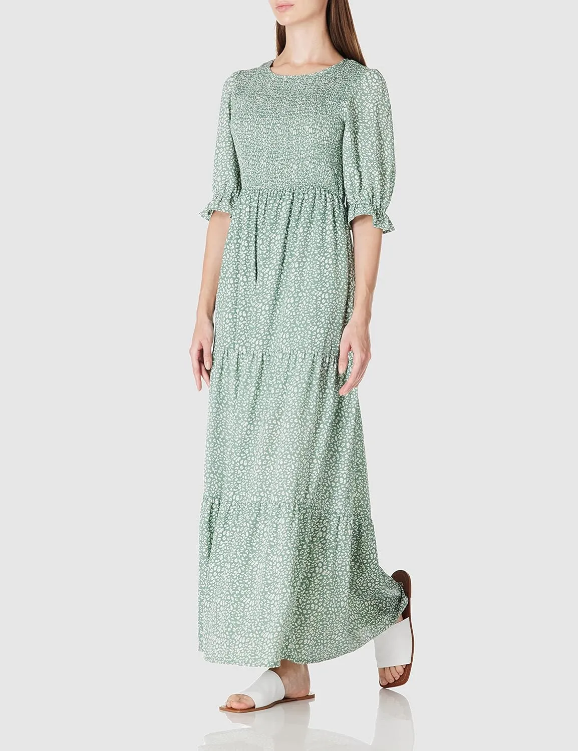 SHUQI Women's Summer Floral Maxi Dress Casual Empire Waist Ruffle Sleeve Long Dresses
