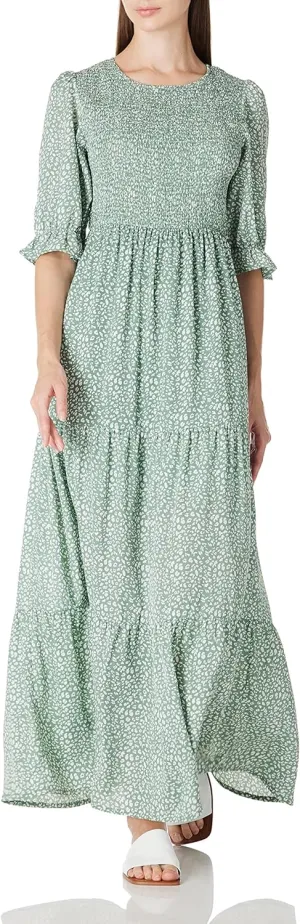 SHUQI Women's Summer Floral Maxi Dress Casual Empire Waist Ruffle Sleeve Long Dresses