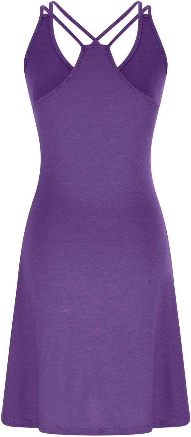 Sinzelimin Women's Summer Tank Dresses Sleeveless V-Neck Sexy Tie Strap Open Back Mini Dress Knee-Length Beach Sundress