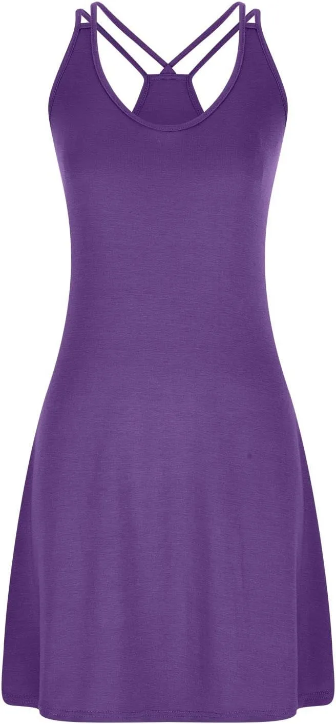 Sinzelimin Women's Summer Tank Dresses Sleeveless V-Neck Sexy Tie Strap Open Back Mini Dress Knee-Length Beach Sundress
