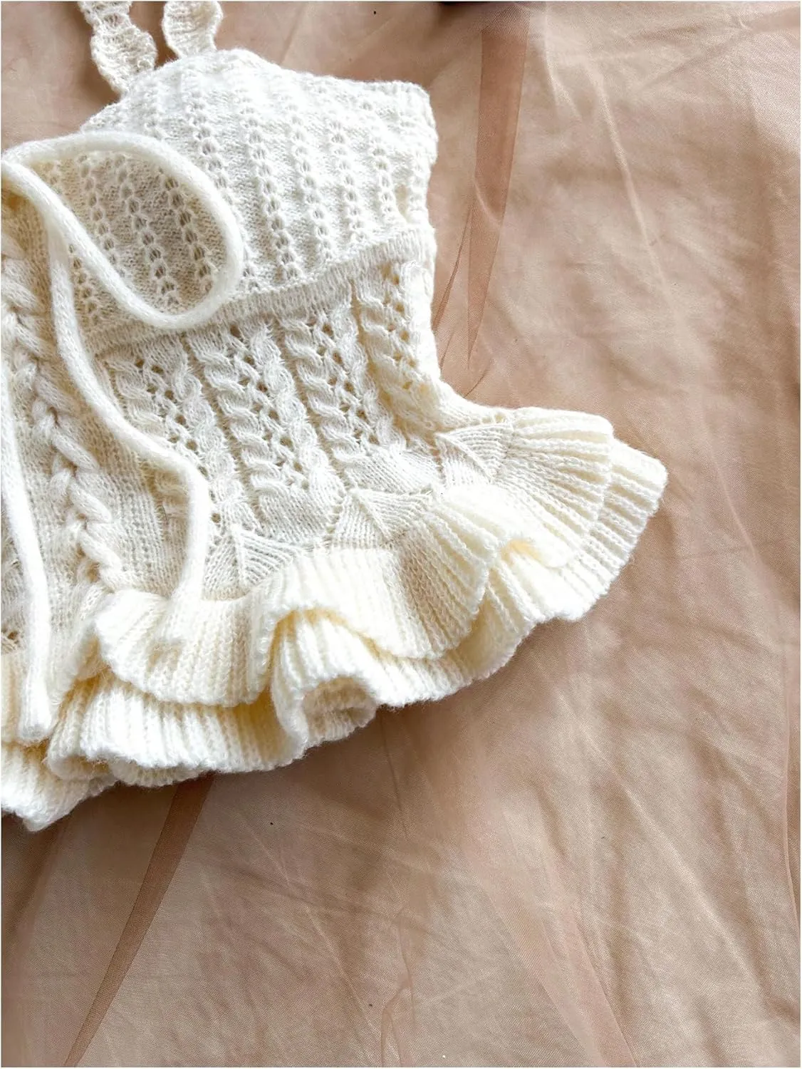 SOLY HUX Women's Crochet Knitted Crop Top Sleeveless Tie Front Ruffle Trim Camisole Streetwear Vacation Clothes