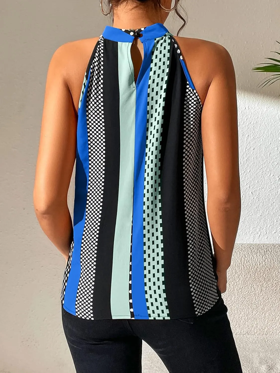 SOLY HUX Women's Summer Halter Tops Keyhole Polka Dots Blouses Striped Tank Top Casual Sleeveless Shirts