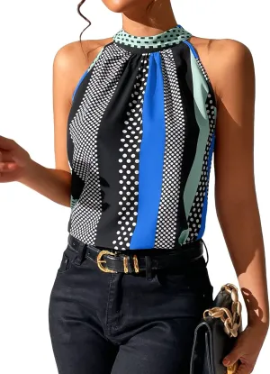 SOLY HUX Women's Summer Halter Tops Keyhole Polka Dots Blouses Striped Tank Top Casual Sleeveless Shirts