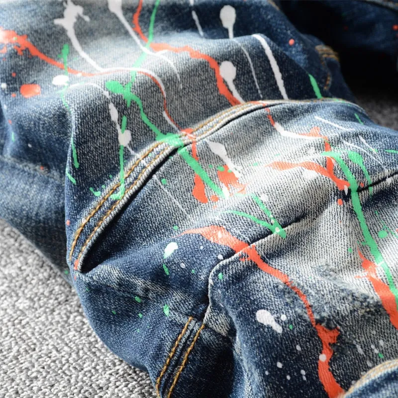 Spliced Colorful Denim Men Jeans
