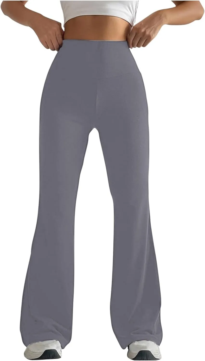 Stretch High Waist Leggings for Women Regular Fitted Solid Flared Pants Active Workout Yoga Pants Seamless Trousers