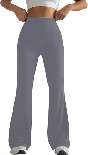 Stretch High Waist Leggings for Women Regular Fitted Solid Flared Pants Active Workout Yoga Pants Seamless Trousers