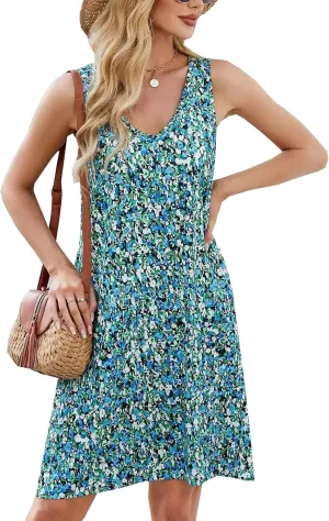 Summer Dresses for Women 2025 Vintage Floral V-Neck Sundresses Casual Beach Vacation Tank Dress