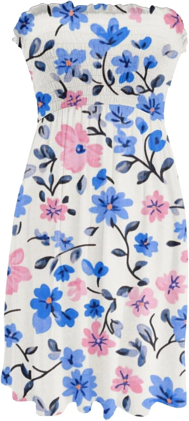 Summer Dresses for Women Strapless Casual Mini Beach Cover Ups Tube Top Boho Floral Print Sundress