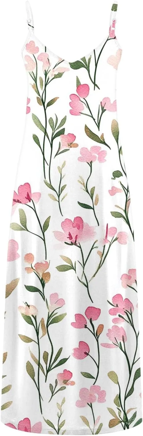 Sun Dresses for Women 2025 Flower Pattern Print Maxi Dresses Sleeveless Fashion Boho Beach Dresses