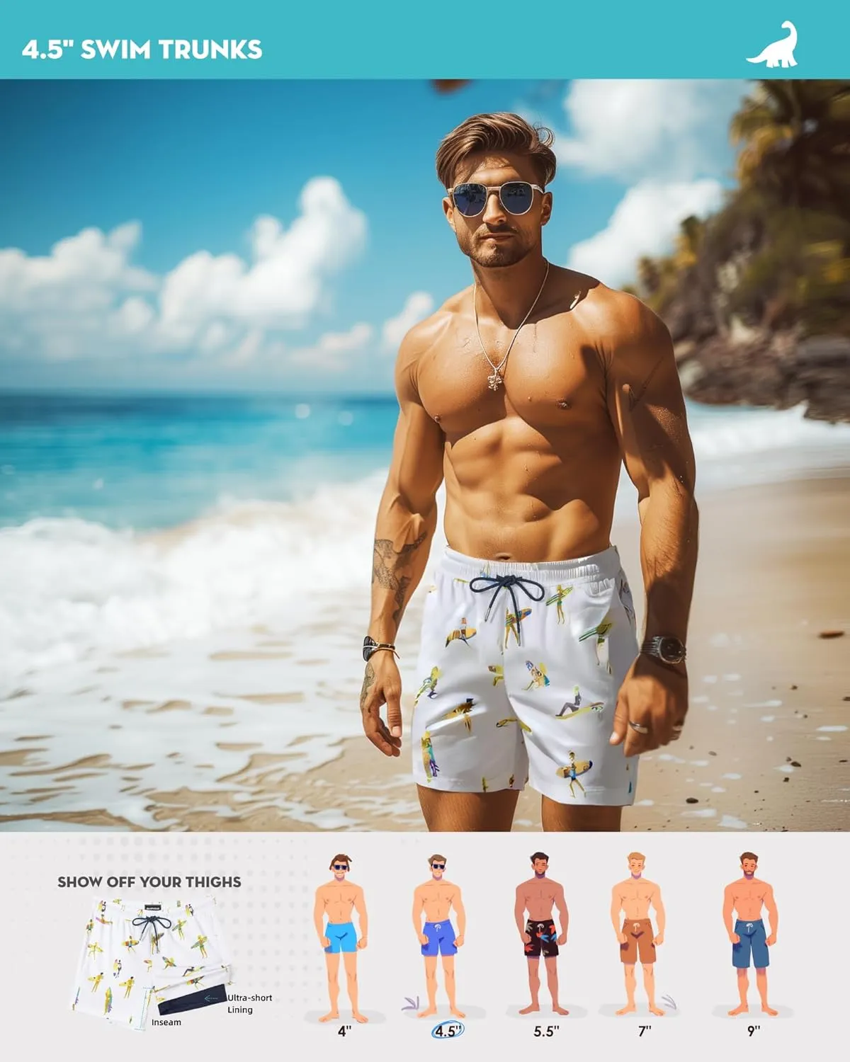 SURF CUZ Mens Swim Trunks with Compression Liner Quick Dry Swim Shorts Swimming Trunks 2 in 1 Bathing Suit Zipper Pockets