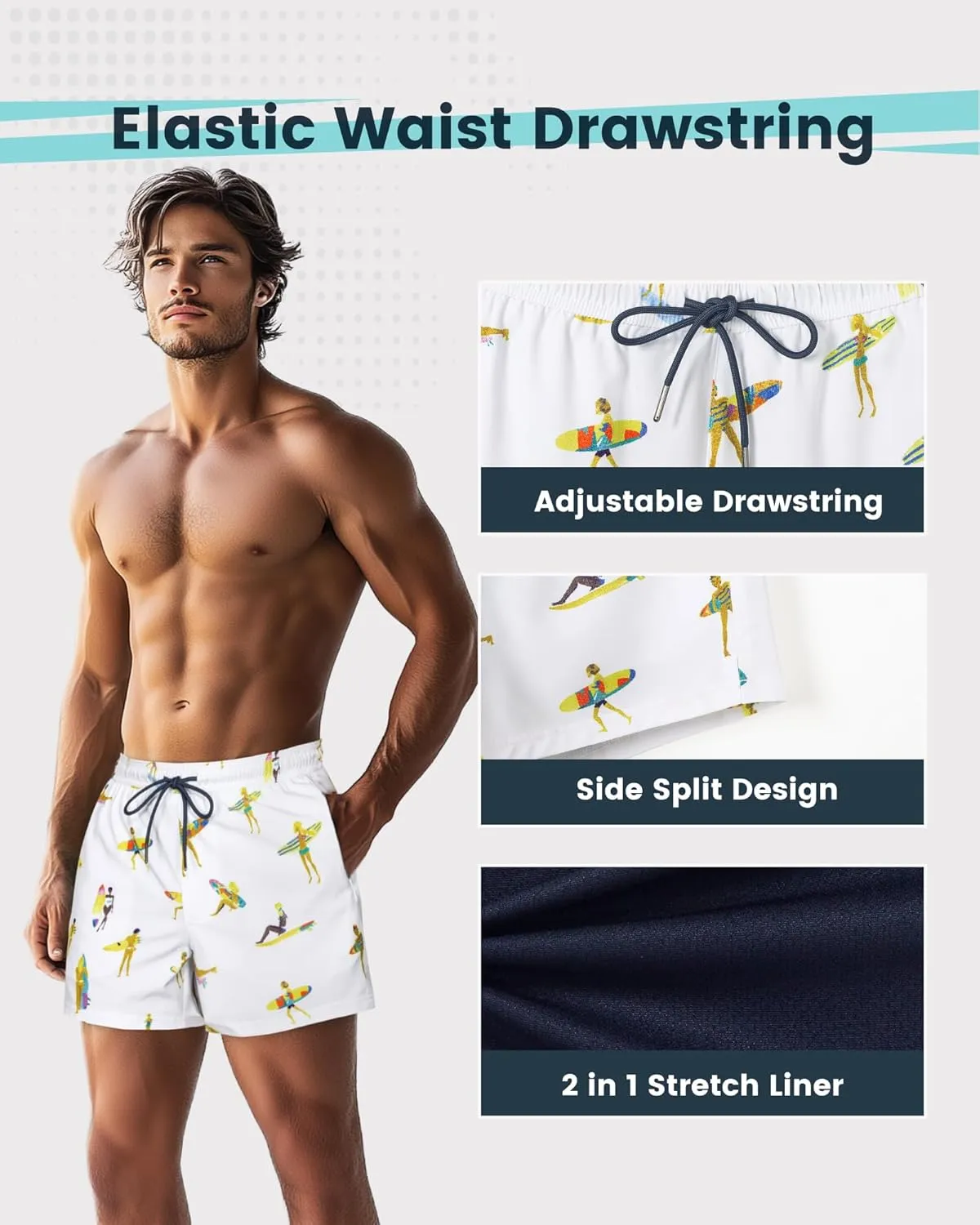 SURF CUZ Mens Swim Trunks with Compression Liner Quick Dry Swim Shorts Swimming Trunks 2 in 1 Bathing Suit Zipper Pockets