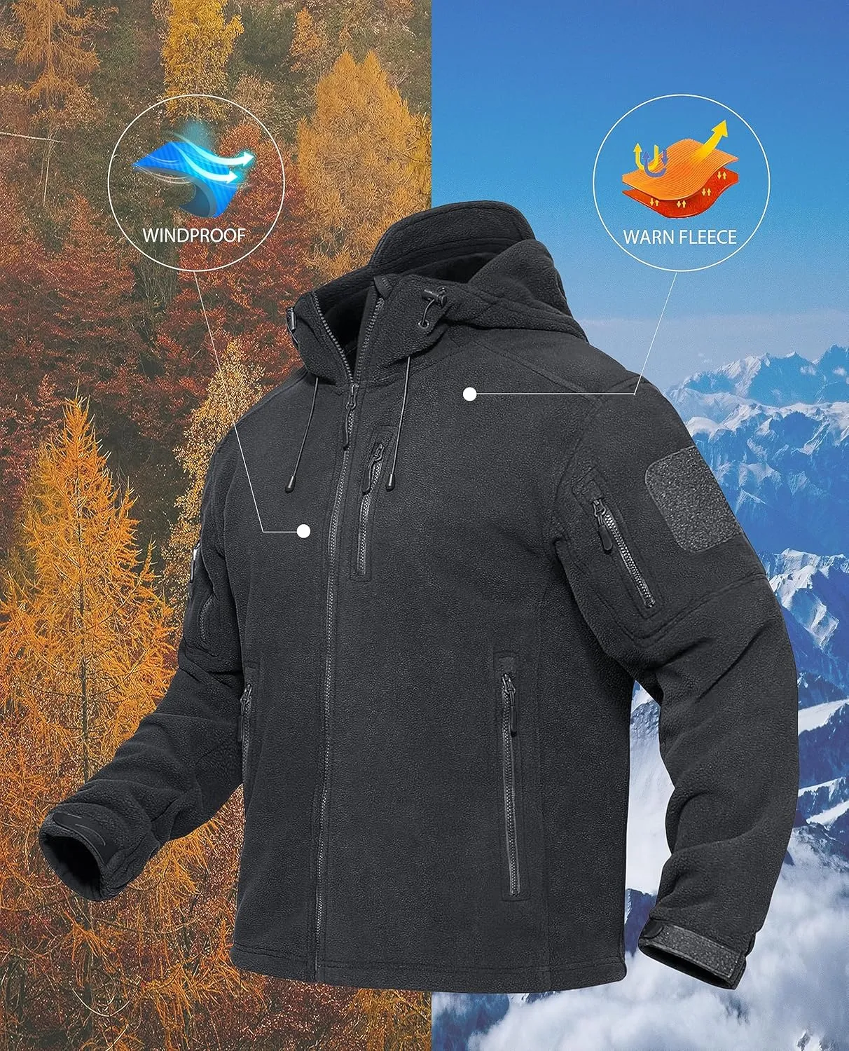 TACVASEN Men's Tactical Fleece Jacket Heavyweight Military Hoodie with 6 Pockets Winter Warm Coats Windproof Outdoor