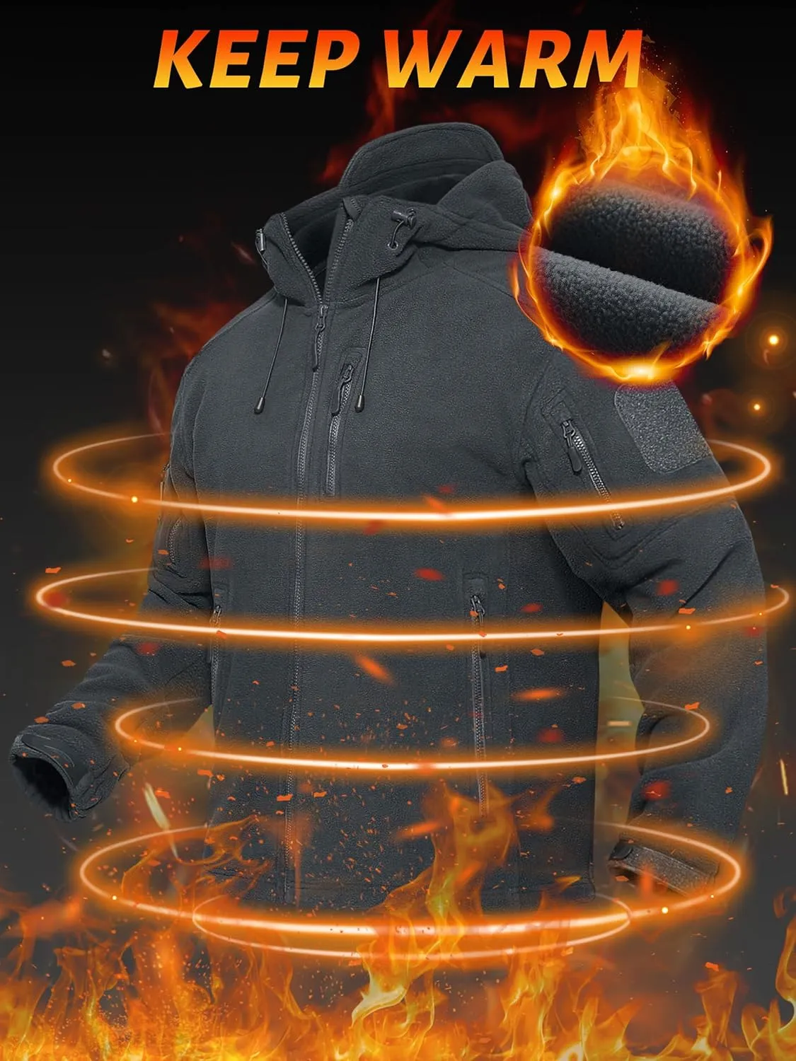 TACVASEN Men's Tactical Fleece Jacket Heavyweight Military Hoodie with 6 Pockets Winter Warm Coats Windproof Outdoor