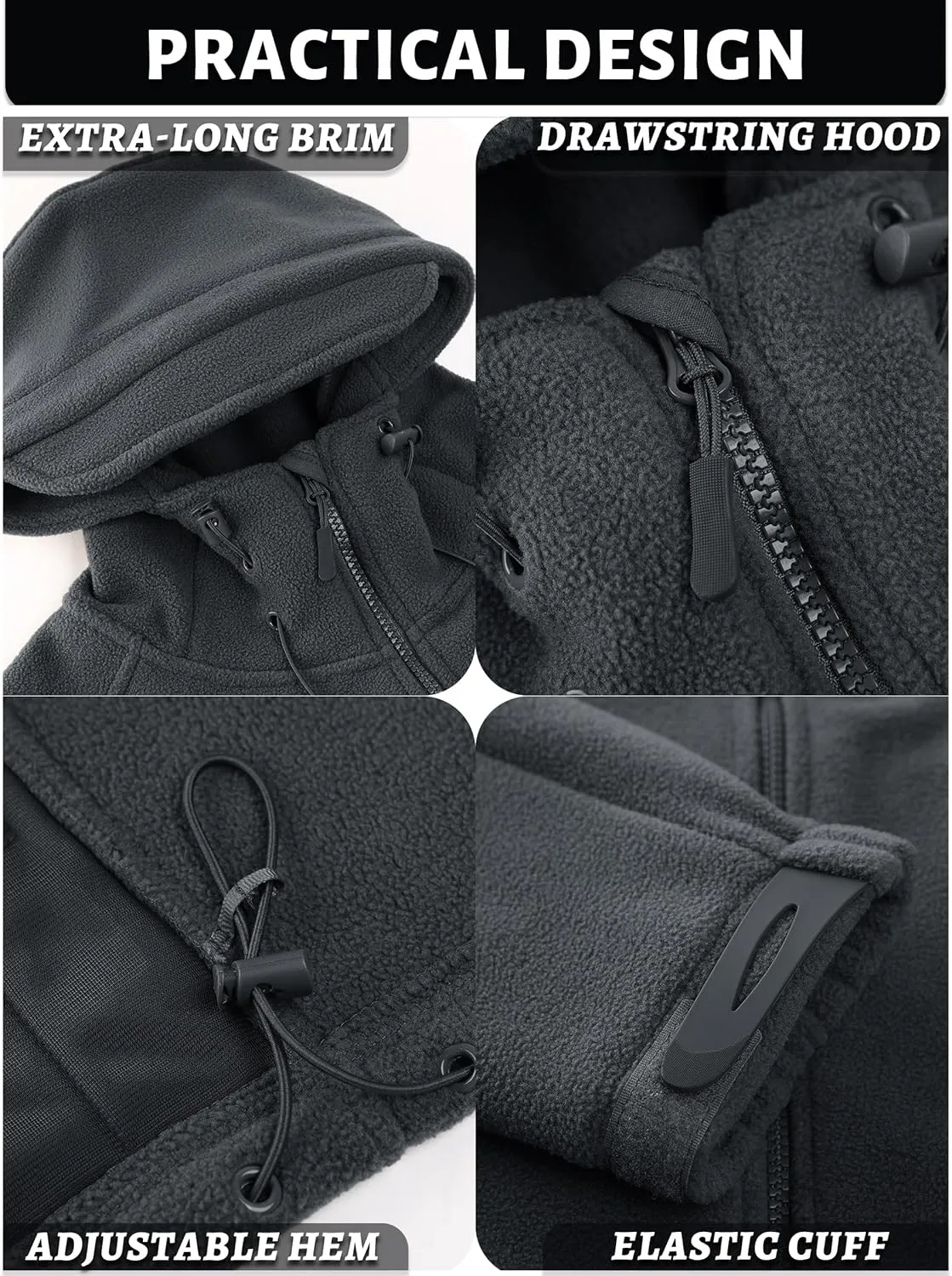 TACVASEN Men's Tactical Fleece Jacket Heavyweight Military Hoodie with 6 Pockets Winter Warm Coats Windproof Outdoor