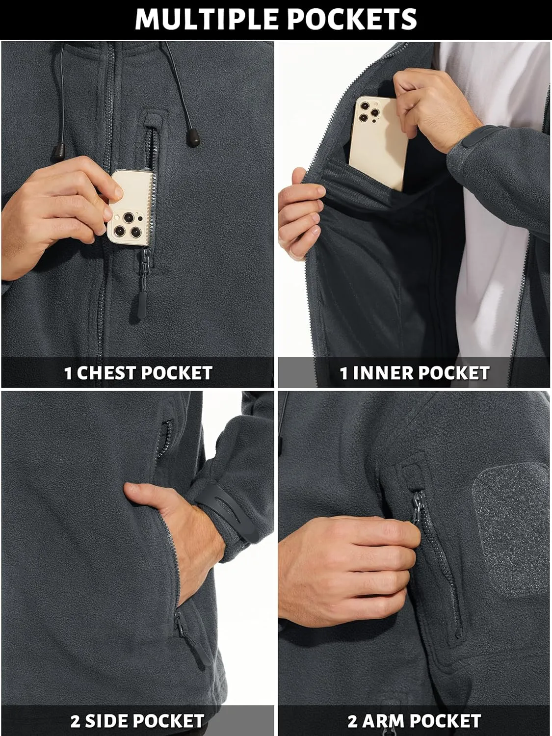 TACVASEN Men's Tactical Fleece Jacket Heavyweight Military Hoodie with 6 Pockets Winter Warm Coats Windproof Outdoor